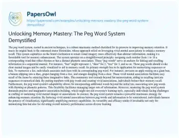 Essay on Unlocking Memory Mastery: the Peg Word System Demystified