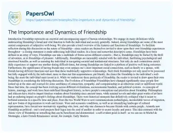 Essay on The Importance and Dynamics of Friendship