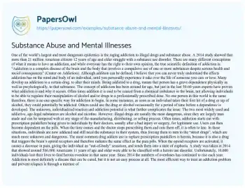 Essay on Substance Abuse and Mental Illnesses