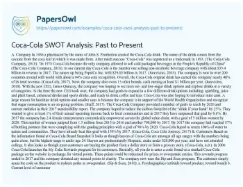 Essay on Coca-Cola SWOT Analysis: Past to Present