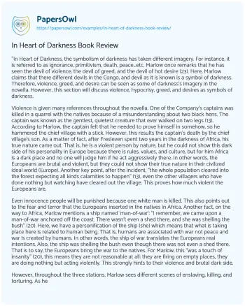 Essay on In Heart of Darkness Book Review