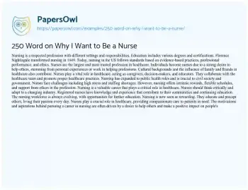 Essay on 250 Word on why i Want to be a Nurse