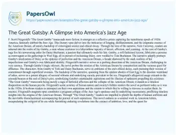 Essay on The Great Gatsby: a Glimpse into America’s Jazz Age