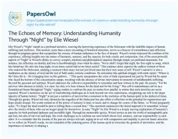 Essay on The Echoes of Memory: Understanding Humanity through “Night” by Elie Wiesel