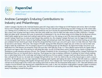 Essay on Andrew Carnegie’s Enduring Contributions to Industry and Philanthropy