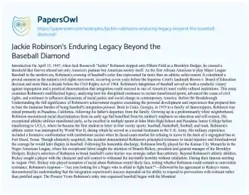 Essay on Jackie Robinson’s Enduring Legacy Beyond the Baseball Diamond