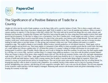 Essay on The Significance of a Positive Balance of Trade for a Country