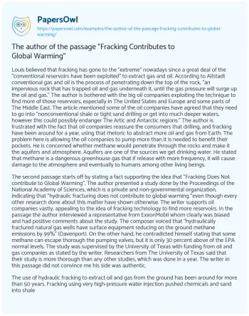 Essay on The Author of the Passage “Fracking Contributes to Global Warming”