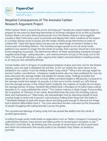 Essay on Negative Consequences of the Anorexia Fashion Research Argument Project