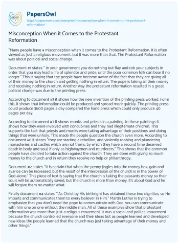 Essay on Misconception when it Comes to the Protestant Reformation