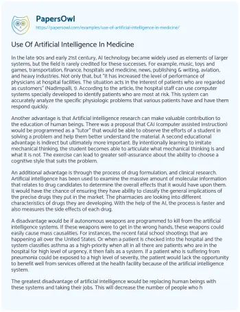 Essay on Use of Artificial Intelligence in Medicine