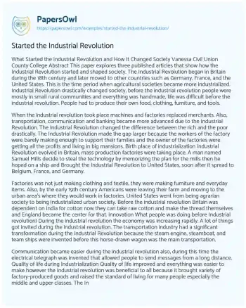 Essay on Started the Industrial Revolution