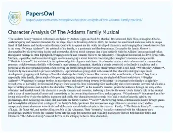 Essay on Character Analysis of the Addams Family Musical