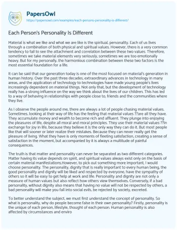 Essay on Each Person’s Personality is Different