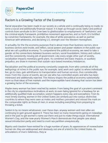 Essay on Racism is a Growing Factor of the Economy