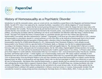 Essay on History of Homosexuality as a Psychiatric Disorder