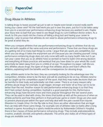 Essay on Drug Abuse in Athletes