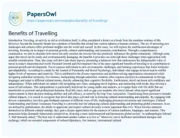 Essay on Benefits of Travelling