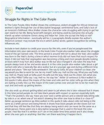 Essay on Struggle for Rights in the Color Purple