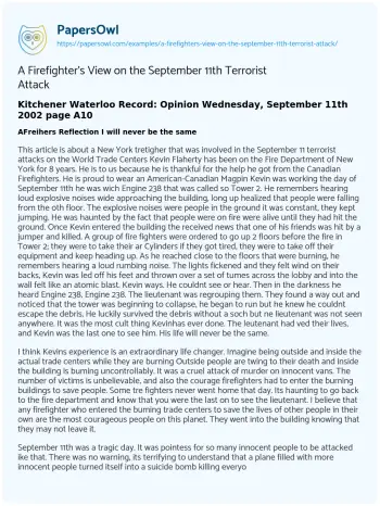 Essay on A Firefighter’s View on the September 11th Terrorist Attack