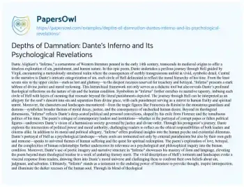 Essay on Depths of Damnation: Dante’s Inferno and its Psychological Revelations