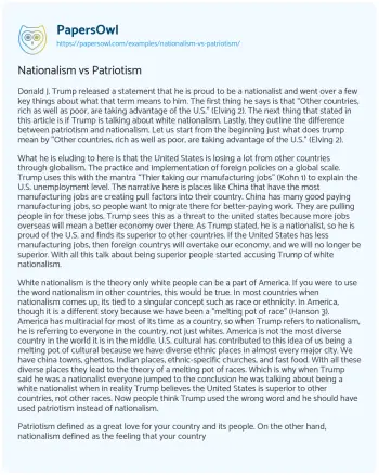 Essay on Nationalism Vs Patriotism