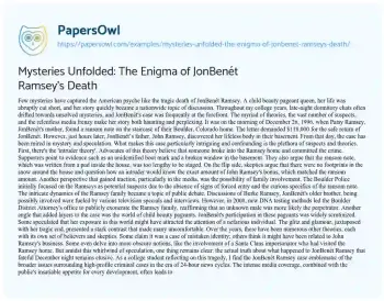 Essay on Mysteries Unfolded: the Enigma of JonBenét Ramsey’s Death