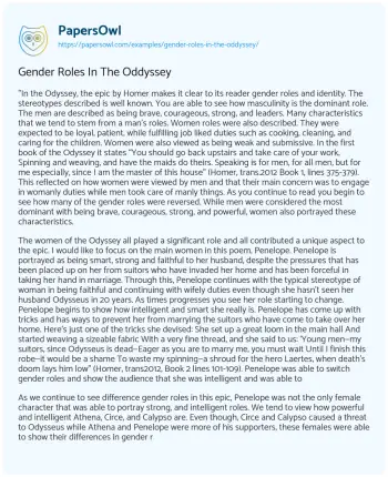 Essay on Gender Roles in the Oddyssey