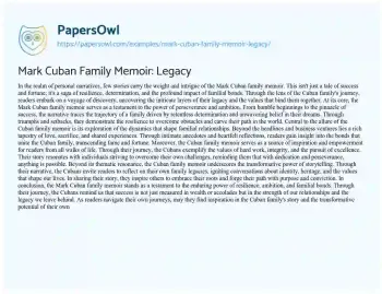 Essay on Mark Cuban Family Memoir: Legacy