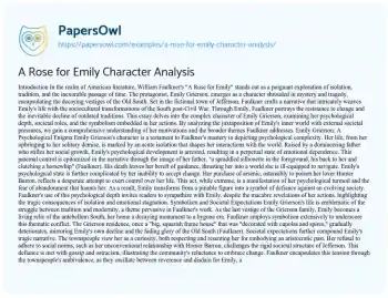 Essay on A Rose for Emily Character Analysis