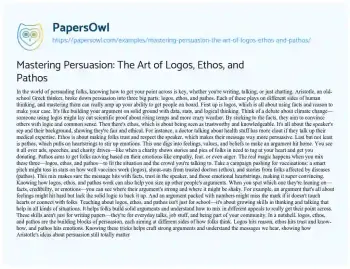 Essay on Mastering Persuasion: the Art of Logos, Ethos, and Pathos