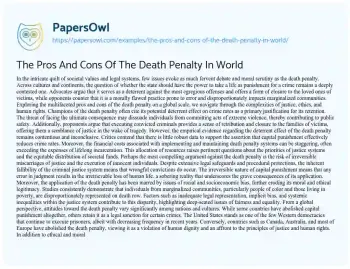 Essay on The Pros and Cons of the Death Penalty in World