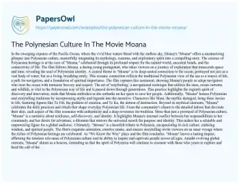 Essay on The Polynesian Culture in the Movie Moana