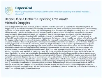 Essay on Denise Oher: a Mother’s Unyielding Love Amidst Michael’s Struggles