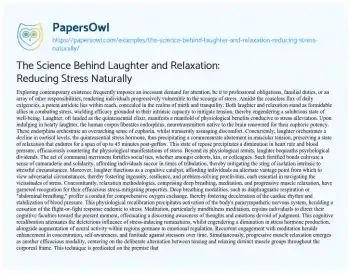 Essay on The Science Behind Laughter and Relaxation: Reducing Stress Naturally