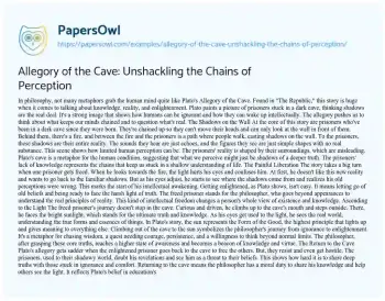 Essay on Allegory of the Cave: Unshackling the Chains of Perception