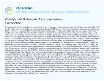 Essay on Wendy’s SWOT Analysis: a Comprehensive Examination