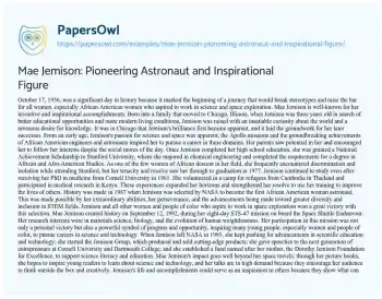 Essay on Mae Jemison: Pioneering Astronaut and Inspirational Figure