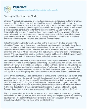 Essay on Slavery in the South Vs North