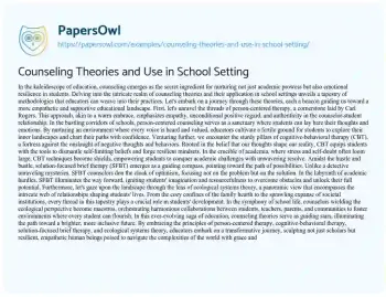 Essay on Counseling Theories and Use in School Setting