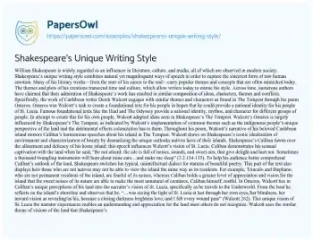 Essay on Shakespeare’s Unique Writing Style