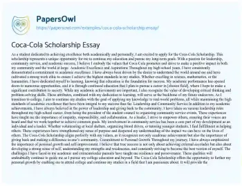 Essay on Coca-Cola Scholarship Essay