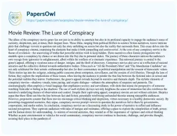 Essay on Movie Review: the Lure of Conspiracy