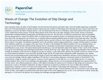 Essay on Waves of Change: the Evolution of Ship Design and Technology