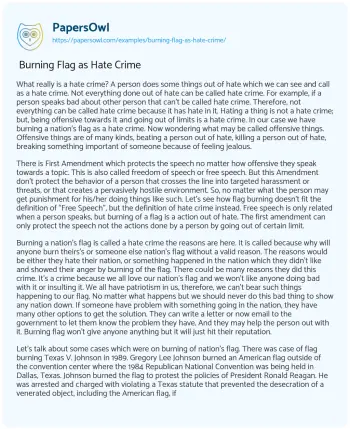 Essay on  Burning Flag as Hate Crime