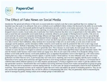 Essay on The Effect of Fake News on Social Media