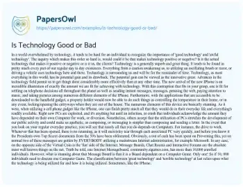 Essay on Is Technology Good or Bad