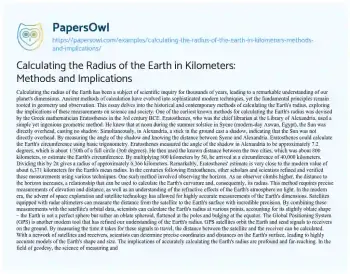 Essay on Calculating the Radius of the Earth in Kilometers: Methods and Implications