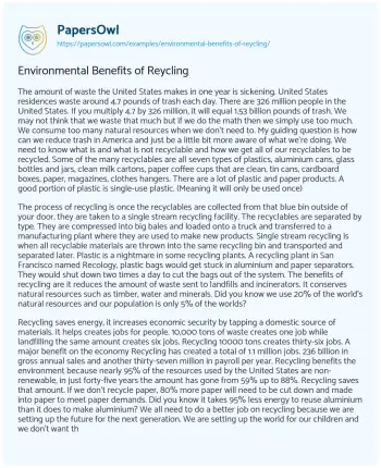 Essay on Environmental Benefits of Reycling