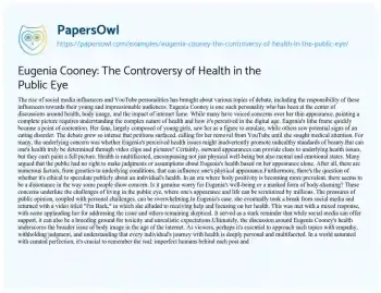 Essay on Eugenia Cooney: the Controversy of Health in the Public Eye